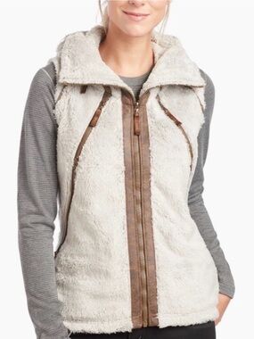 Kuhl Women’s Sherpa Flight Vest with Packable Hood Light Taupe with Dark Trim S